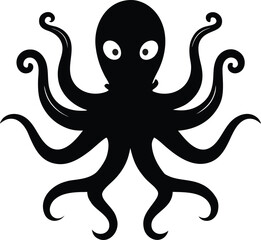 Octopus Spreading Arms Silhouette – Minimal Black Vector Marine Animal Icon
