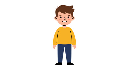 Illustration of a cheerful young boy with brown hair wearing casual attire standing straight, ready to explore the world