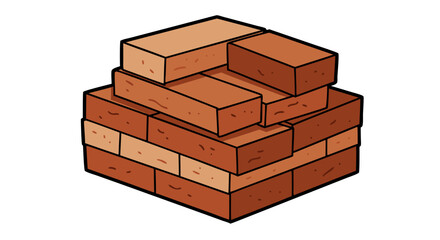 Detailed Cartoon Illustration of a Stacked Brick Structure on Plain White Background