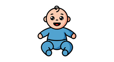 Cartoon Illustration of a Cheerful Baby Character in Blue Outfit with Outline Drawing Depiction Depicts Happy Expression