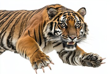 Obraz premium Sumatran Tiger Leaping, Isolated on White