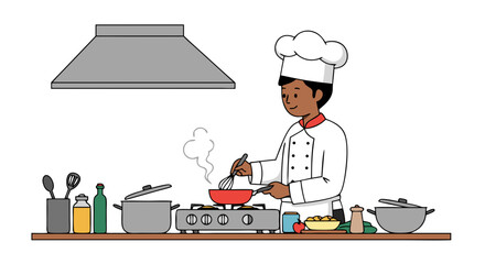 Dedicated culinary artist skillfully preparing a gourmet meal in a professionally equipped modern kitchen environment