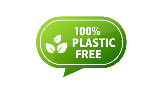 Green 100% Plastic Free label with leaf icon for sustainable products isolated PNG with Transparent Background - Powered by Adobe