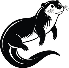 Otter Swimming Belly Up Silhouette – Black Vector Animal Illustration on White Background