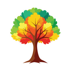 Colorful beech tree illustration on white background