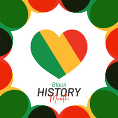 Black History Month vector design with heart shape element for poster, banner, card and print