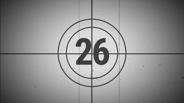 30 seconds old film countdown animation with white background. Countdown movie from 30 to 0 number. 4k footage video animation