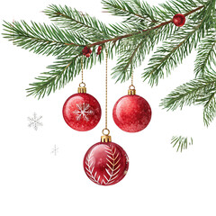 Christmas greeting card red Xmas balls hanging on Christmas tree decoration holiday season festive ornament celebration PNG image transparent background