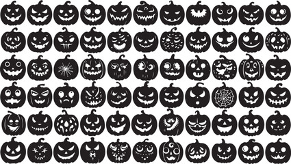 Halloween Pumpkin Faces Collection – Black Silhouette Vector