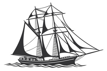 An old-fashioned tall ship with full sails cruising on the sea. A symbolic vector concept for exploration, history, and discovery.