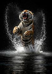 Ferocious Tiger Leaps from Water – Intense Wildlife Action in Dramatic Low Light 