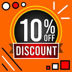 10% off ten percent off 10%off Promotions with white numbers on an orange background with a gray ball, yellow circles and red, white and black designs.jpg