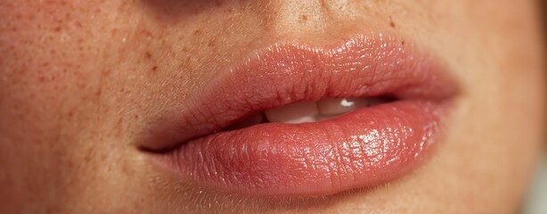 Fototapeta premium Accentuate texture with Natural Glow Beauty Photography Close-up view of soft, natural lips.