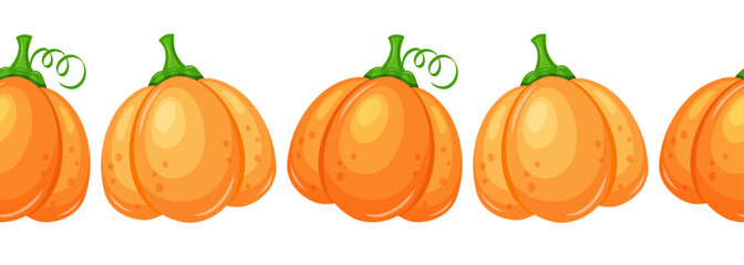 Seamless border with vibrant pumpkins. Endless texture. for festive autumn theme
