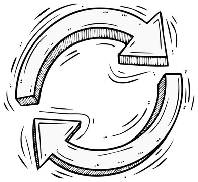 Three Arrows Forming a Circular Refresh or Recycle Symbol in a Hand Drawn Style