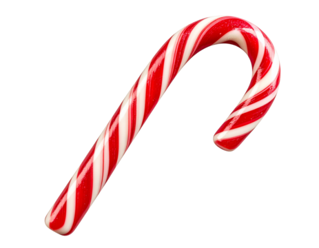 Classic red and white striped candy cane isolated on transparent background PNG