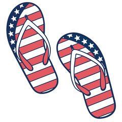 Two patriotic flip flops exhibit the US flag design on transparent background
