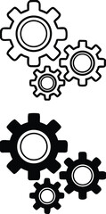 Mechanical Icons. Black and White Vector Illustration. Made or Machine Operated. Gear. Concept Engineering

