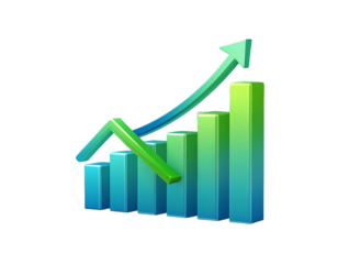 Abstract 3D Graph With Ascending Arrow And Gradient Colors On Transparent Background