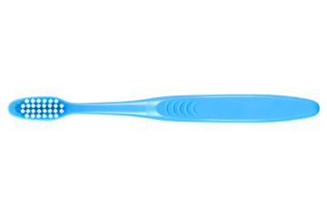 Light blue plastic toothbrush for daily dental cleaning isolated on a transparent background