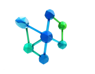 Abstract Geometric Molecular Structure With Connected Blue And Green Spheres Isolated On Transparent Background