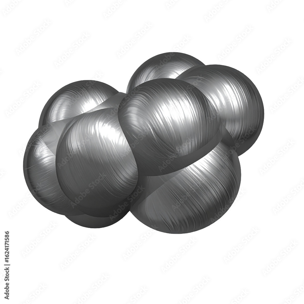 Wall mural abstract metallic sphere cluster isolated on transparent background with textured surfaces and gray 