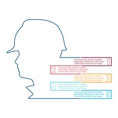 Portrait of architect. Engineer with copy space. Project management, engineering and safety inspection. Five features or option to select. Infographic for business information visualization.