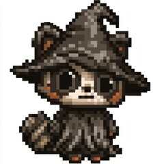 Fototapeta premium Magical Raccoon in a Witch's Hat: A charming cartoon raccoon, adorned with a witch's hat, radiating an enchanting and mysterious atmosphere.