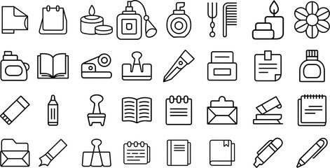 Office supply line icons set, pencil, ruler, blackboard, school,notebook, backpack, vector illustration