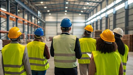 Diverse Group of Factory Engineers Having Morning Briefing with Manager in Industrial Warehouse