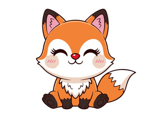 Obraz premium Adorable Cartoon Fox with Orange Fur Smiling Sitting and Happy.