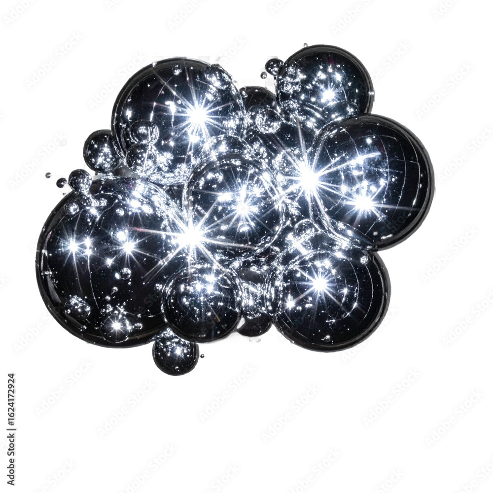 Wall mural clustered reflective spheres with starburst highlights against transparent background