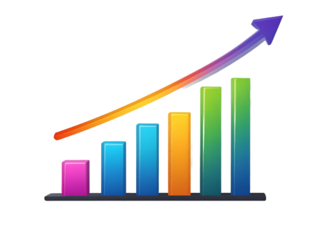 Colorful Bar Graph With Upward Arrow Representing Business Growth on Transparent Background