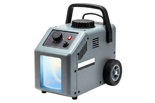 Portable fog machine with wheels for stage special effects isolated on a transparent background