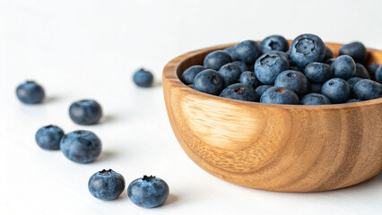 Blueberries in bowl on white surface in white background