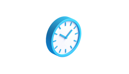 Isometric View Of A Blue Clock With A White Clock Face Isolated On Transparent Background