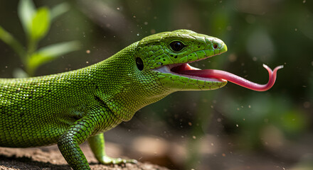 Fototapeta premium Close-up of a vibrant green lizard