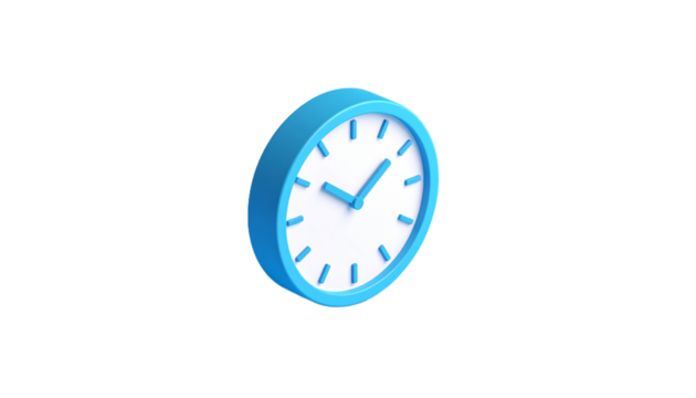Isometric View Of A Blue Clock With A White Clock Face Isolated On Transparent Background