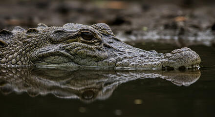 Fototapeta premium Close-up of crocodile's head and reflection