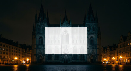 Modern Projection on Ornate Historic Building at Night
