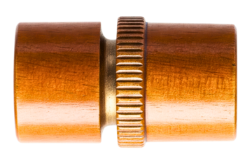 Close-up brass hose connector with knurled grip section isolated on a transparent background
