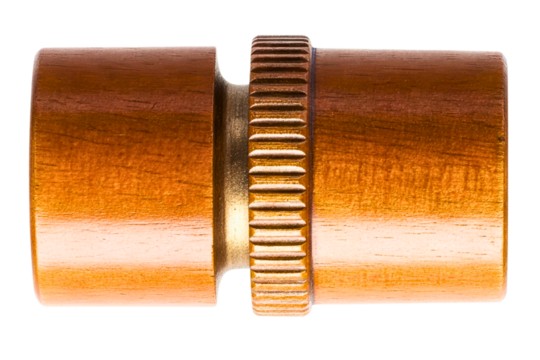 Close-up brass hose connector with knurled grip section isolated on a transparent background