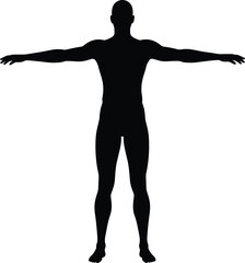 Silhouette of human figure, outstretched arms, full body outline, fitness, anatomy, medical concept, isolated on white background