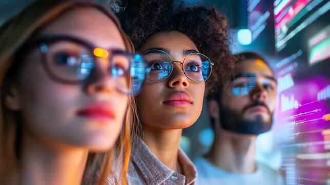 A marketing team optimizes CRM campaigns their faces filled with creativity and strategic focus