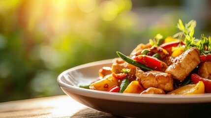 Vibrant food advertisement with an appealing dish on blurred background
