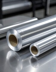 Fototapeta premium Shiny metallic rolls reflecting light on a steel surface