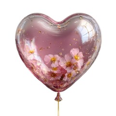 3D heart-shaped balloon floating transparent background