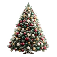 Christmas tree with ornaments, no shadow transparent background
