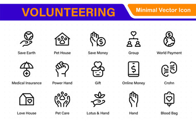 Volunteer and social work line icons. Editable stroke icon For charity, volunteering, community, support, teamwork, group and more.