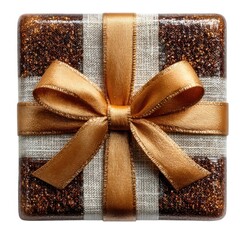 Elegant gift box with ribbon, top-down view transparent background